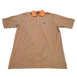 Jeff Rose Italy Sea Island Mercerized Cotton Striped Polo Shirt Orange Men’s L